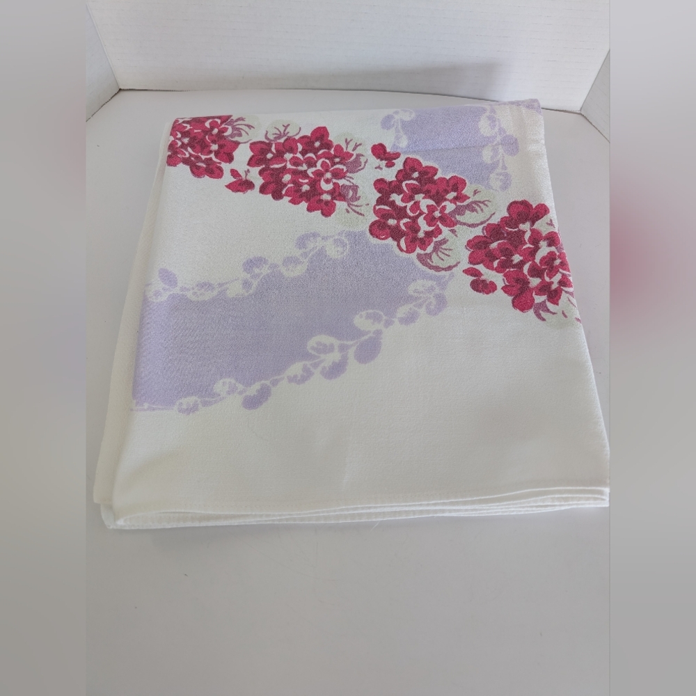 Vintage Tablecloth In Purple, Red Rose Print 1950s